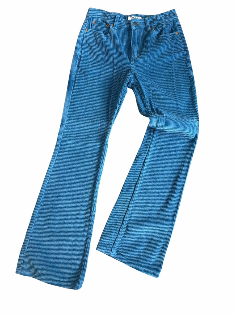Motel Rocks Dusty Teal Blue Wide Wale Corduroy Bootcut Pants Small